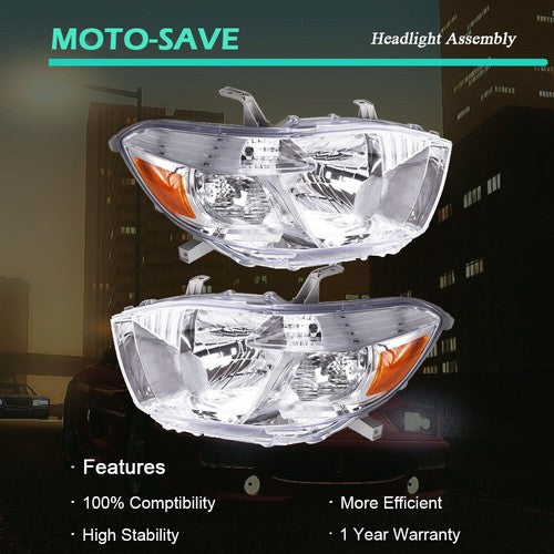 DURAFORCE Headlight Headlamps Assembly Fit For Toyota Highlander 2008-2010 LH+RH Side Pair