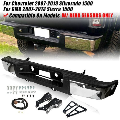 DURAFORCE Chrome Rear Bumper For 2007-2013 Chevy Silverado GMC Sierra 1500 Sensor Hole