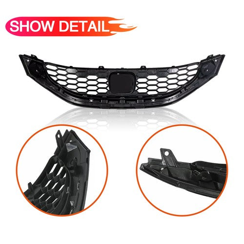 FIT 2013-2015 Honda Civic Sedan Front Bumper Upper Grille Grill W/Chrome Trim