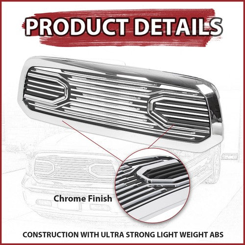 Front Bumper Grille Chrome Grill Big Horn Style for 2013-2018 Dodge Ram 1500
