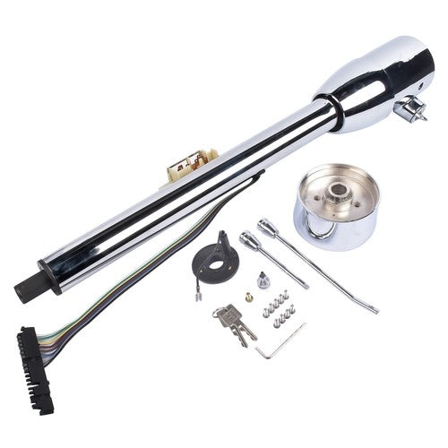 DURAFORCE 28" GM Tilt Manual Chrome Floor Shift Steering Column With Key & 9 Bolt adapter