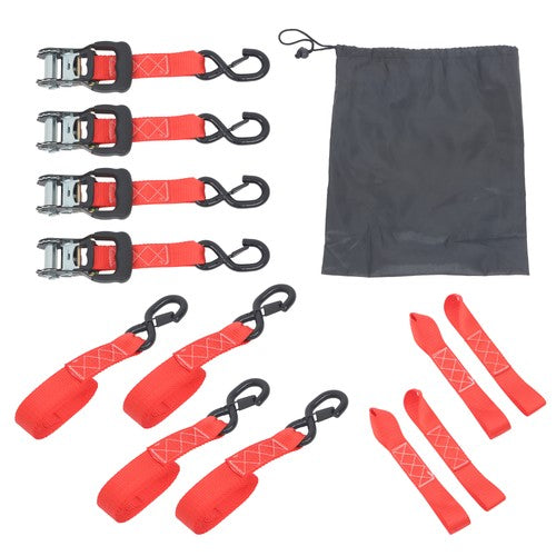 DURAFORCE 4 Pcs Steel Ratchet Strap with S Hooks 1.6in*8ft Fracture Strength 5208lbs Red
