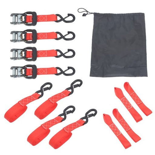 DURAFORCE 4 Pcs Steel Ratchet Strap with S Hooks 1.6in*8ft Fracture Strength 5208lbs Red