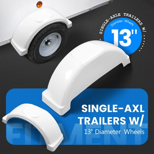 Set of 2 Single Axle Trailer Fenders 13 Wheels Tires Top Step Skirt Boat