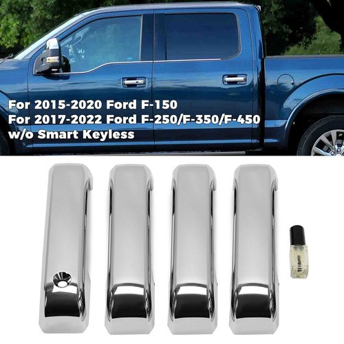 4x Chrome Door Handle Cover Cap Trim Kit No SMKH for 2017-2020 Ford F-250 F-350