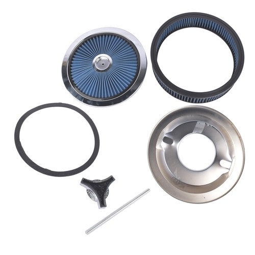 DURAFORCE 14" x 3" Air Cleaner Set Super Flow Washable Element Blue Recessed Chrome Top