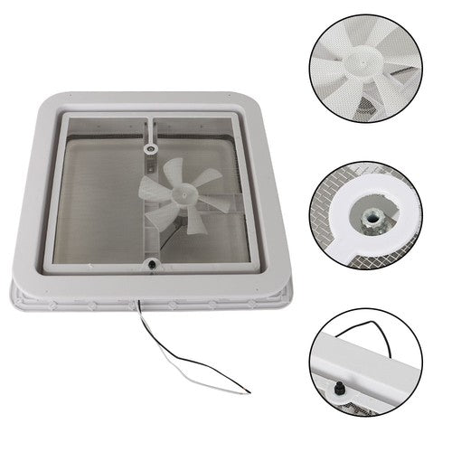 DURAFORCE For Camper Trailer Universal White 14" × 14" RV Roof Vent Fan Kit 12V 6" Blades
