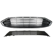 DURAFORCE Front Bumper Upper Lower Grill Assembly Plastic Chrome For Ford Fusion 2017-2018