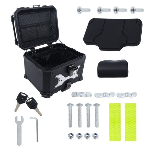DURAFORCE 45L Aluminum Black Hard Motorcycle Trunk With Silver Hanging Plate Rear Trunk