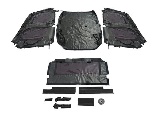 Soft Black Roof for Kawasaki Mule Pro FXT with PVC Upper Doors and Rear Window