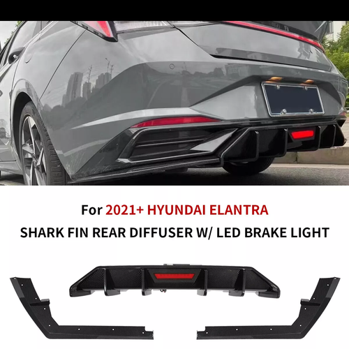 DURAFORCE For Hyundai Elantra 21-23 Rear Bumper Diffuser Lip W/ Led Light Carbon Look