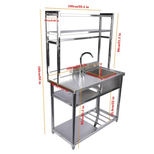 DURAFORCE 39.4in Stainless Steel Utility Sink Set Left Platform Commercial Sink w/ Shelves