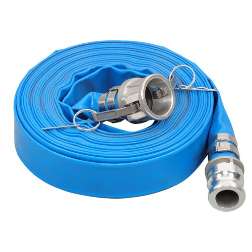 DURAFORCE Blue 1-1/4" x 50FT PVC Irrigation Discharge Hose W/Aluminum Connectors for Pools