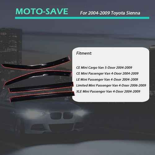DURAFORCE For 04/05/06/07/08/09 Toyota Sienna Acrylic Window Visors Rain Guard Shades