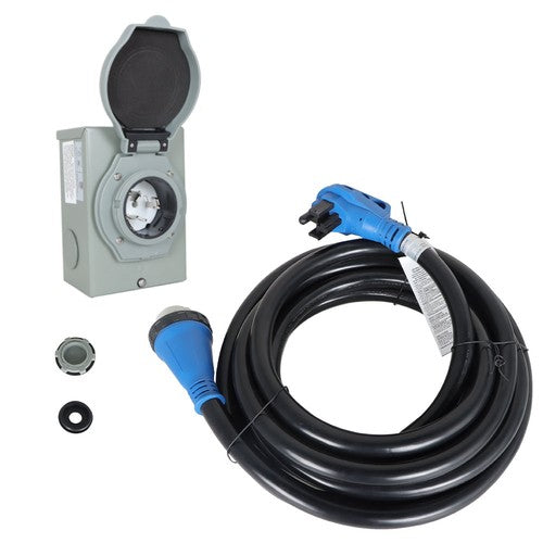 DURAFORCE RV Extension Cord 50Amp 25FT Power Inlet Box Combo Kit Twist Lock+LED NEMA14-50P