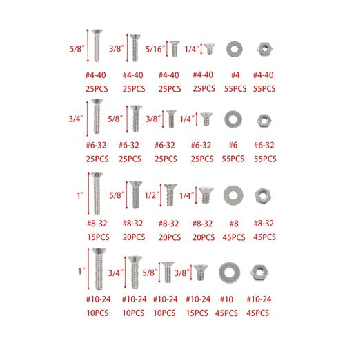 DURAFORCE 720pcs Nuts And Bolts Assortment Kit Machine Screws #6-32 #8-32 #10-24 #1/4-20