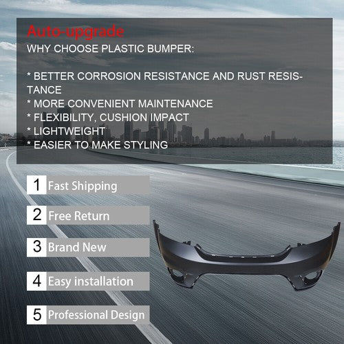 DURAFORCE Front Bumper Cover Fit For 2011-2018 Dodge Journey with Fog Lamp Holes Black