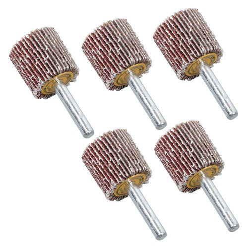 DURAFORCE 5 Pack 1" x 1" x 1/4" Shank Mounted Flap Wheels 80 Grit Aluminum Oxide