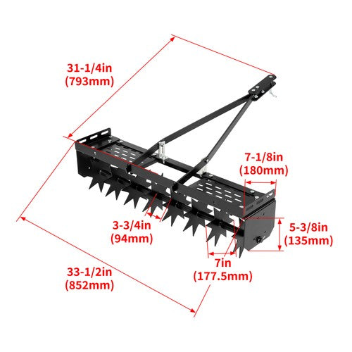 DURAFORCE 32 Inch Tow Behind Spike Aerator Tractor Lawn Soil Aerator w/ Steel Spike Disks