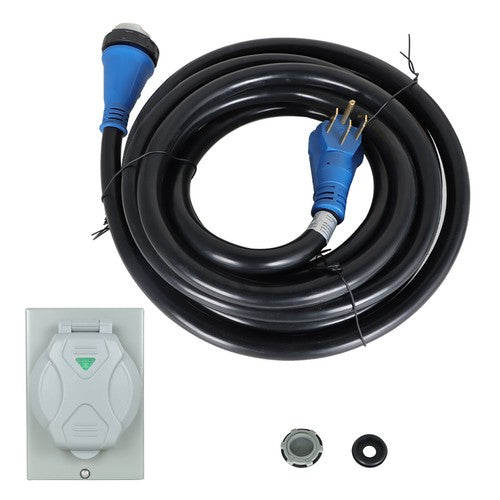 DURAFORCE 50 Amp 30ft Generator Extension Cord & Power Inlet Box Power Combo Kit