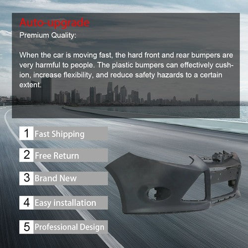 DURAFORCE Front Bumper Cover For 2012 2013 2014 Ford Focus Sedan w/ Tow Hole New Primered