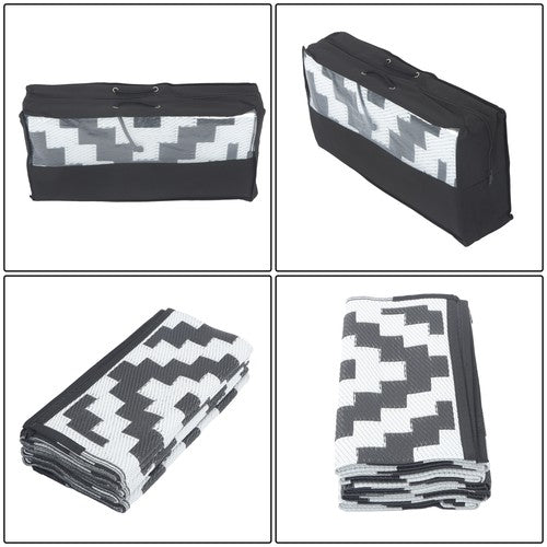 DURAFORCE 8x10ft Outdoor Plastic Straw Rug For Camping Outdoor Carpet Black & White