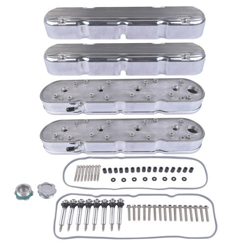 DURAFORCE 2Pcs Aluminum finned Valve Covers w/ Coil Mounts 241-181 For Chevy LS - Polished