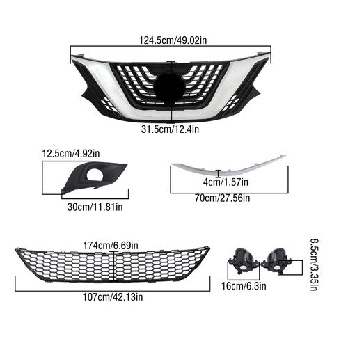 DURAFORCE Front Bumper Grille Set W/Trim Molding & Foglights For Nissan Murano 2015-2018