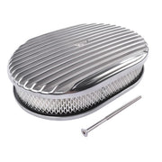 DURAFORCE Polished Aluminum 12" Oval Fully Finned Air Cleaner 4 Barrel For SBC BBC Chevy