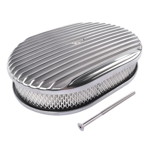 DURAFORCE Polished Aluminum 12" Oval Fully Finned Air Cleaner 4 Barrel For SBC BBC Chevy