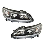 DURAFORCE For Honda Accord 2013-2015 LH+RH Headlights Headlamps Clear Lens Halogen Black