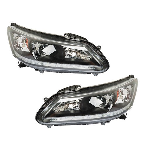 DURAFORCE For Honda Accord 2013-2015 LH+RH Headlights Headlamps Clear Lens Halogen Black