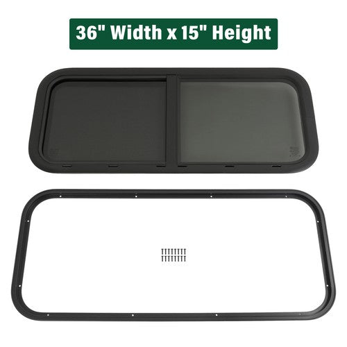 DURAFORCE RV Window 36" Width x 15" Height Horizontal Slider For Cargo Trailer W/ Screen