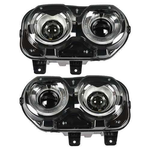 DURAFORCE Pair Set For Dodge Challenger 2015-2018 Headlight Replacement Halogen Clear Lens