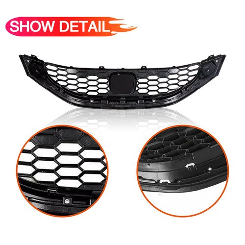 FIT 2013-2015 Honda Civic Sedan Front Bumper Upper Grille Grill W/Chrome Trim