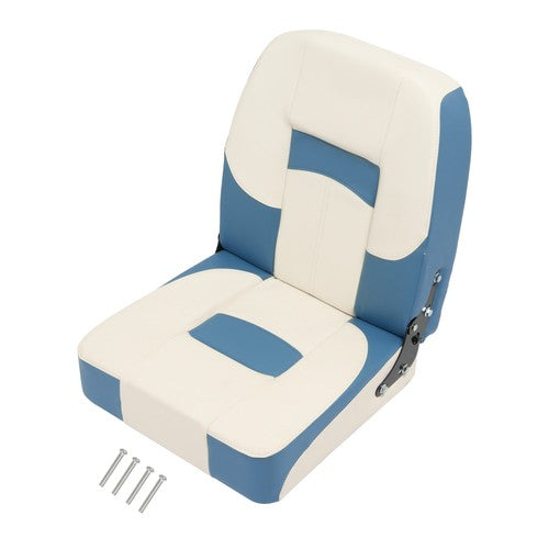 DURAFORCE White+Blue Low Back Folding Fishing Seat Captain Chair Boat Seat Foam Padding