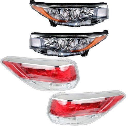 DURAFORCE Driver&Passenger Halogen For 2014-2016 Toyota Highlander Tail Lights+Headlights