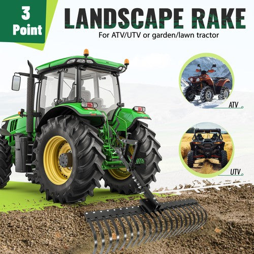 DURAFORCE For ATV UTV Lawn Garden Tractors 60" Landscape Rake W/1 Point Hitch Lift Steel