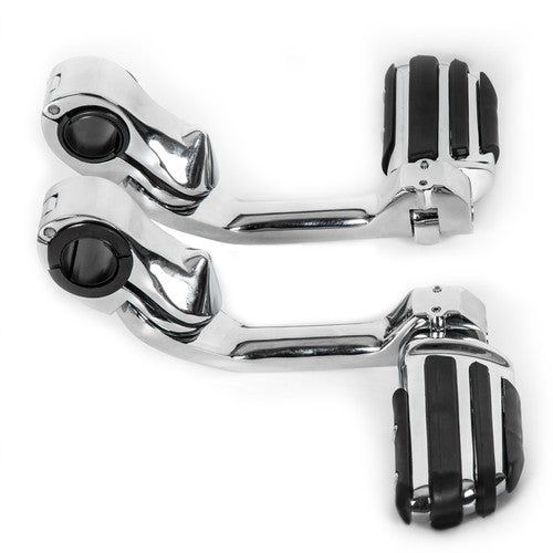 DURAFORCE Chrome Long Highway Foot Pegs For Harley Road King Street Glide 1.25" 1-1/4" Bar
