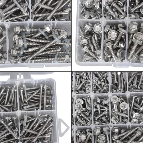 DURAFORCE 425 Pcs 410 Stainless Steel Self-Tapping Screws, #8 #10 Self-Drilling Set
