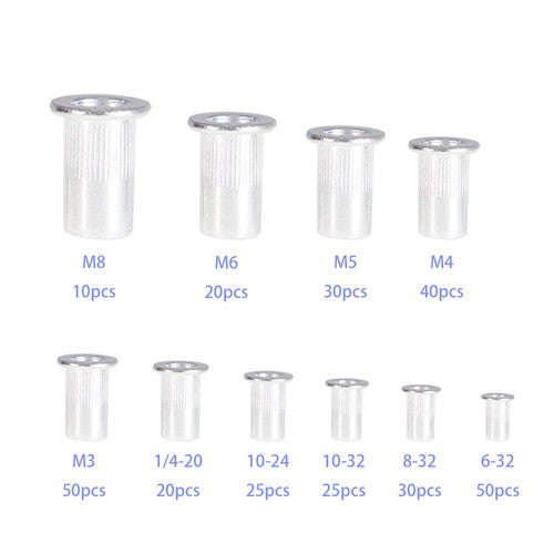 DURAFORCE Metric M3-M8 + SAE 6-32-1/4-20 Aluminum Rivet Nut Rivnut Nutsert Kit 300Pcs