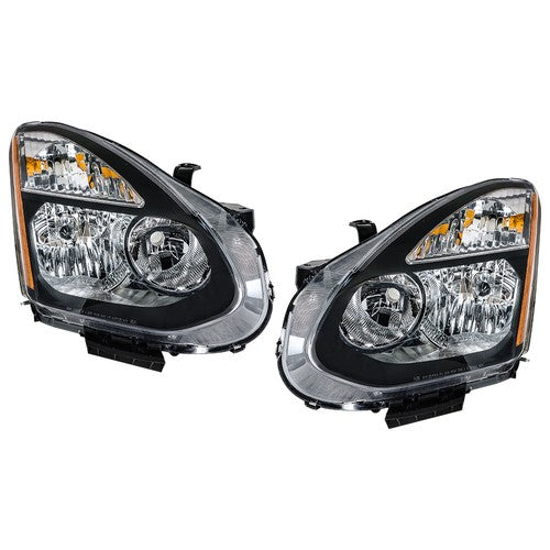 DURAFORCE Black Headlights Assembly Fit For Nissan Rogue 2008-2013 Halogen Right+Left Side