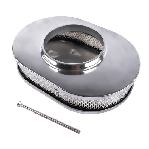 DURAFORCE 12" Oval Fully Finned Polished Aluminum Air Cleaner For Classic Chevy Ford Mopar