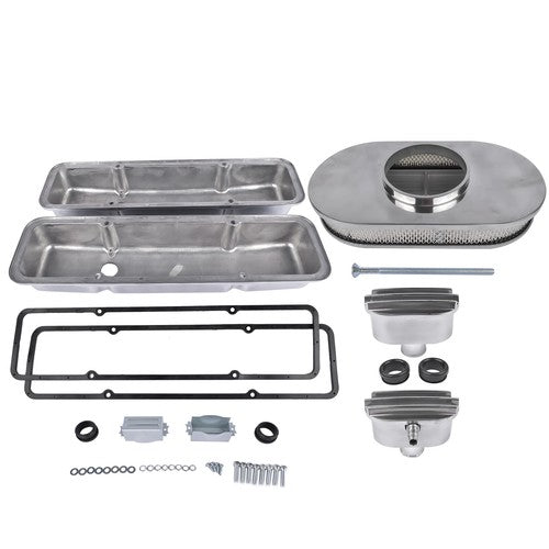 DURAFORCE Polished Valve Cover Air PCV Breather 15" Full Finned Air Cleaner For 58-86 SBC