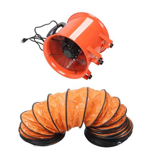 DURAFORCE Portable Blower Steel 10 Inch, 1520 CFM 320W Industrial Orange 33ft Ducting