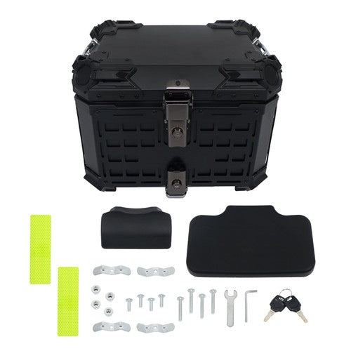 DURAFORCE With Black Armor Clock Model Aluminum Motorcycle Top Case Hard 45L Black Trunk