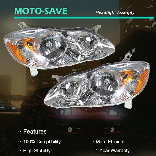 DURAFORCE HeadLamps Headlights Fit For Toyota Corolla 2003-2008 Pair Left+Right Side