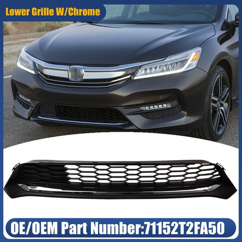 For 2016 2017 Honda Accord Honeycomb Front Lower Grill w/chrome Trim 71152T2FA50