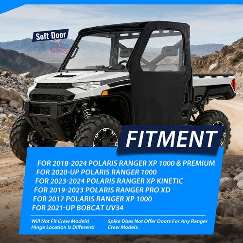 UTV Frame Cab Enclosure Soft Doors for Polaris Ranger 1000 XP 1000 2017-24