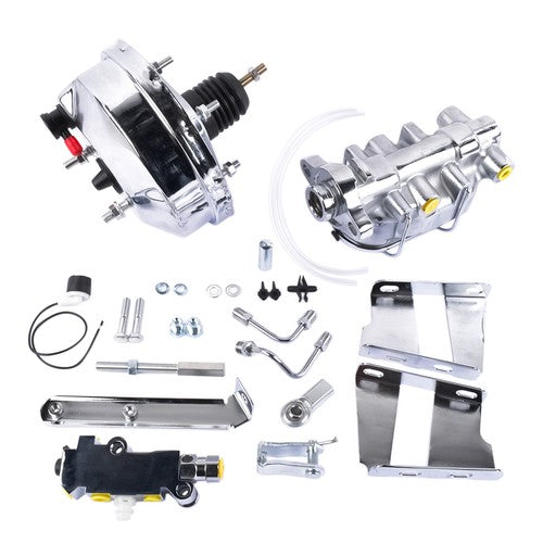 DURAFORCE For Chevy Bel Air Impala 8" Chrome Power Brake Booster Conversion Kit Disc/Drum